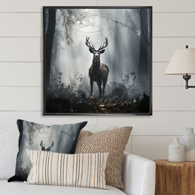 Portrait de cerf gris dans la forêt mystique II - art mural cerf
