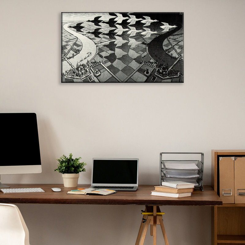 «Day and Night» par M.C.Escher, toile tendue avec châssis, H 17 po x l 24 po