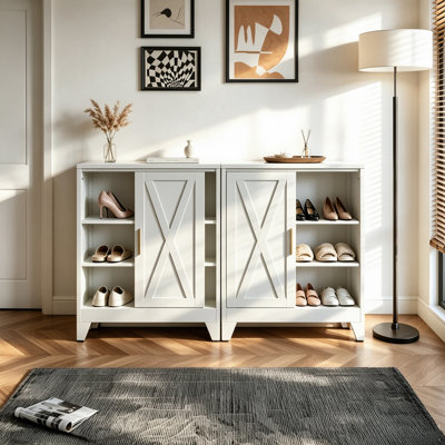 36.6" Metal Shoe Cabinet with Sliding Door & Adjustable Storage Shelves