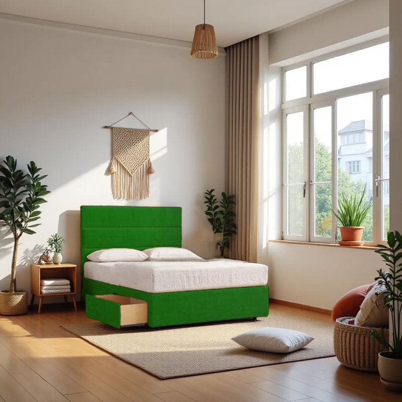 Upholstered Bed with Mattress, Emerald, Double (4'6)