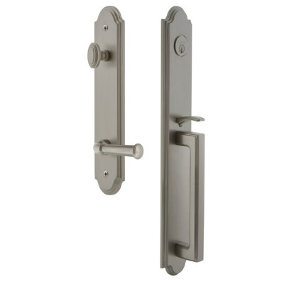 Arc Handleset with Single Cylinder Deadbolt and Georgetown Door Lever and Rosette