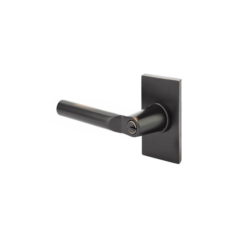 Hanover Round Keyed (Entry) Door Lever with Rectangle Rosette, Right, Oil Rubbed Bronze