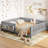 Full Bed with Built-in Bookshelf, Safety Guardrail & Low-Profile Floor Design,Gray-1501825365-1501825361