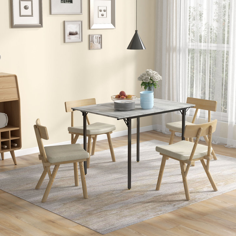 Folding Dining Table, Drop Leaf Table for Small Space, Grey