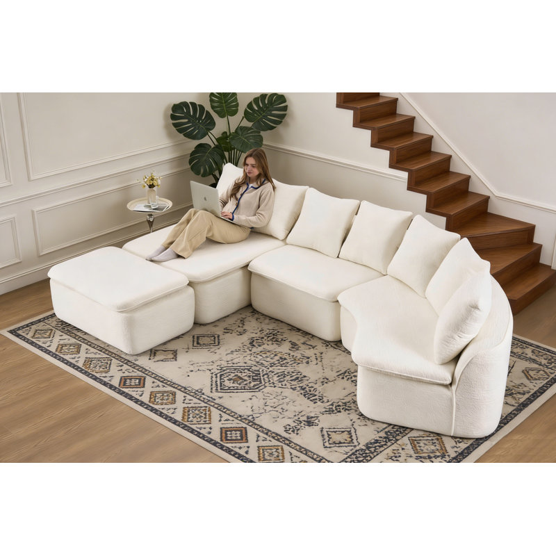 133'' Curved Sectional Sofas With Ottoman, Beige