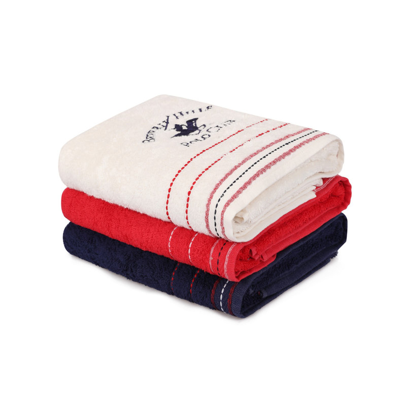 Ensemble de serviettes 3 pièces 100% coton, Rouge / blanc / bleu foncé