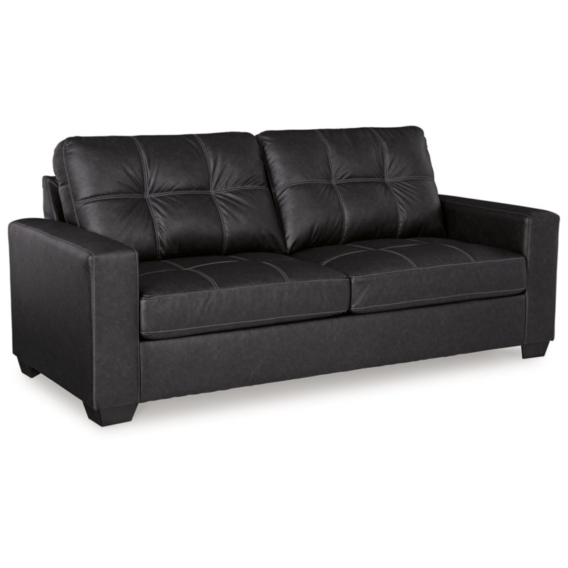 85" Black Tufted Faux Leather Sofa with Removable Cushions