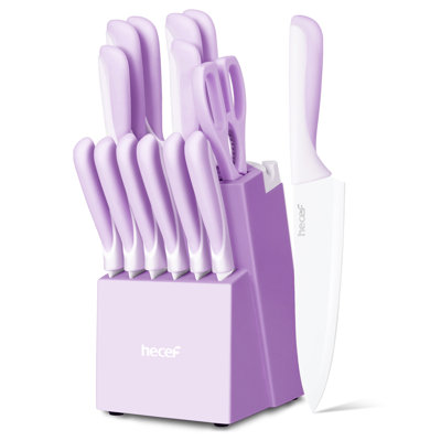 Ensemble de couteaux de cuisine 15 pièces Hecef, acier inoxydable à haute teneur en carbone, revêtement antiadhésif, poignées ergonomiques, design moderne coloré, prêt pour les cadeaux pour la cuisine maison