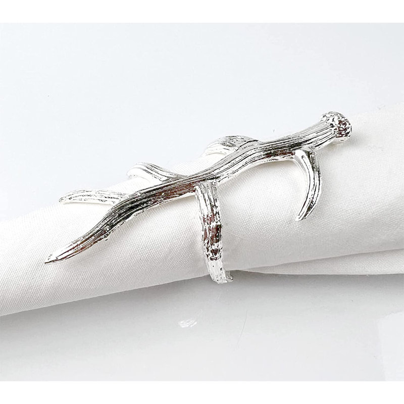 Ensemble de 4 rondelles de serviette en métal argentées rustiques, Argent