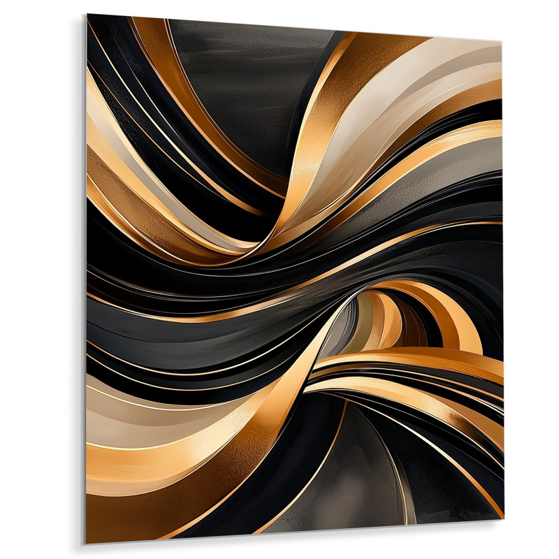 Gold And Black Geometric Vortex II - Abstract Metal Wall Decor, Geometric Metal Print, 20" H x 12" W