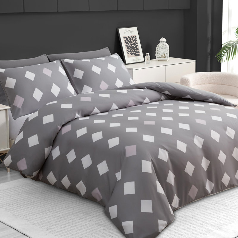 Soft Touch Reversible Duvet Cover Set with Secure Zipper & Corner Ties, Single Duvet Cover + 1 Standard Pillowcase