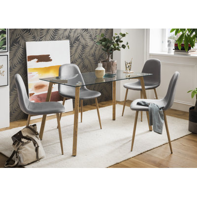 Alberta Glass Top Metal Base Dining Table