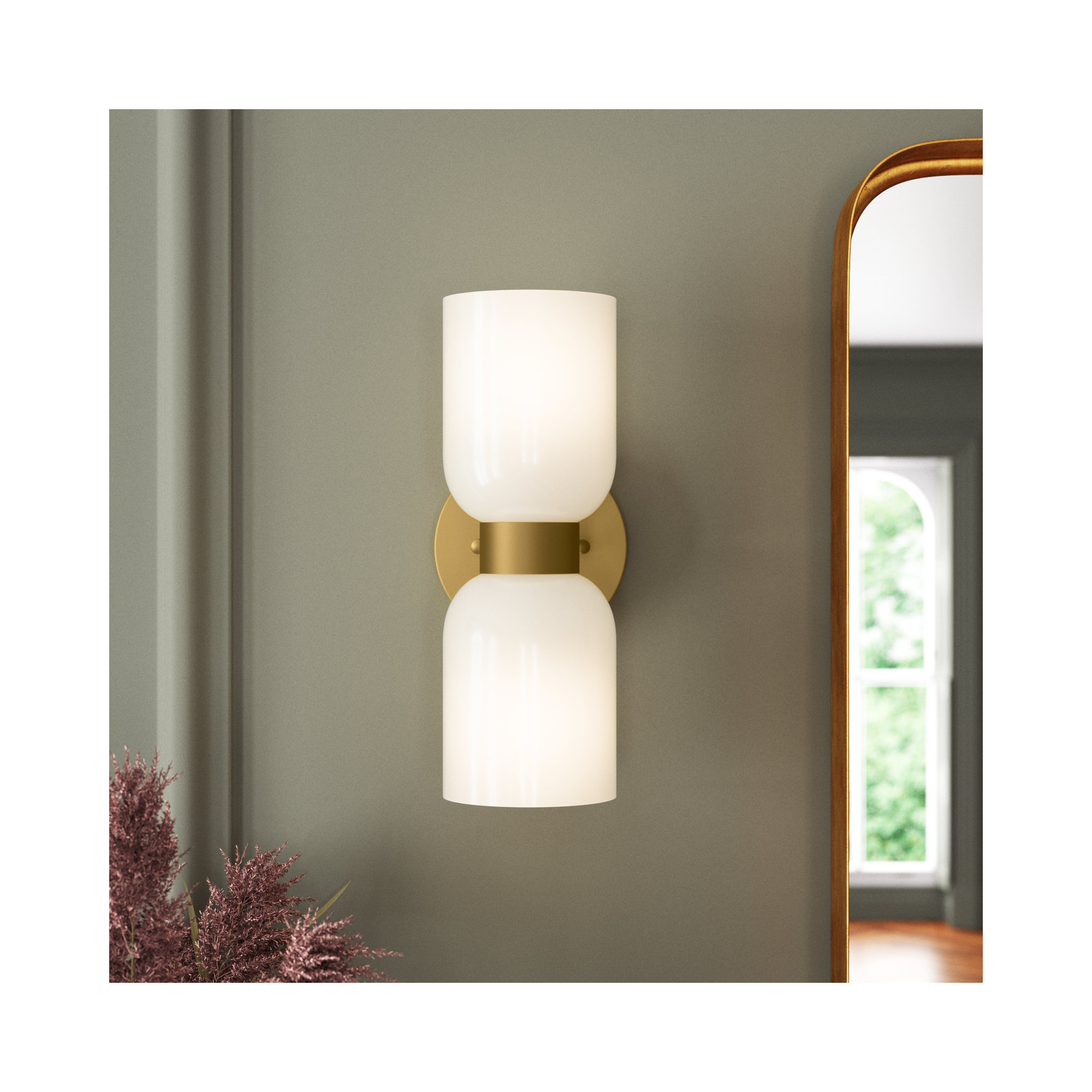 Eugenie 2-Light Steel Dimmable Gold Armed Sconce, Brushed Gold, White