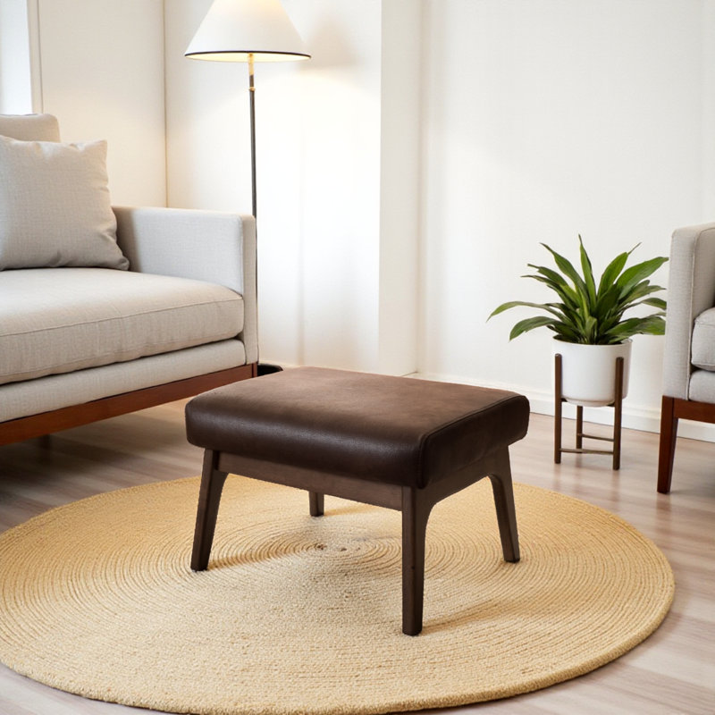 Burnsdale Rectangle Ottoman in Solid Wood and Faux Leather, 15'' H X 22.2'' W X 18.25'' D