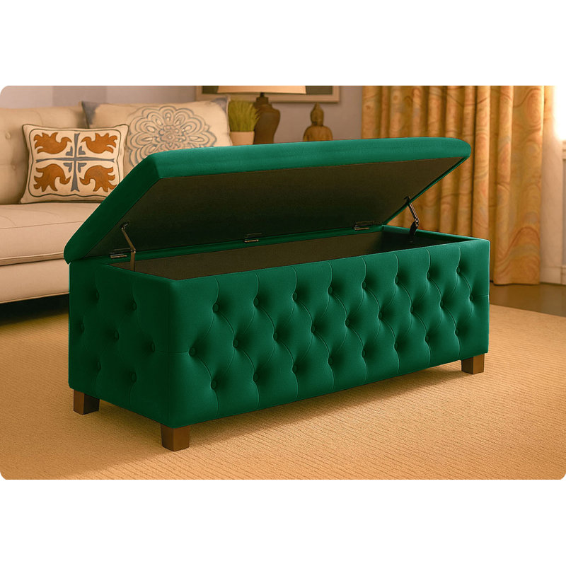 Empire Wide Chesterfield Rectangle Solid Color Standard Ottoman Storage Bench, Plush Velvet Upholstered Coffee Table with Legs