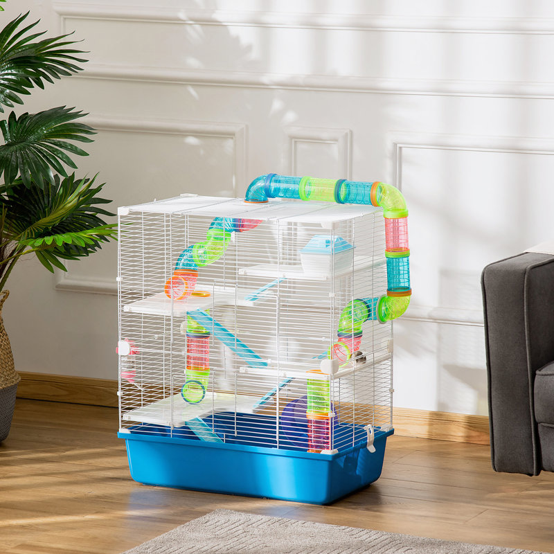 Cage à hamster polyvalente avec plusieurs fonctions de jeu et poignées de transport pratiques, Bleu