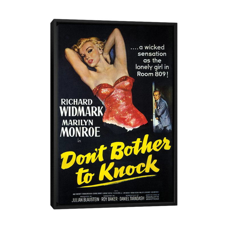 «Don't Bother To Knock Film Poster», affiche vintage sur toile, Toile encadrée noire, Pas de tapis