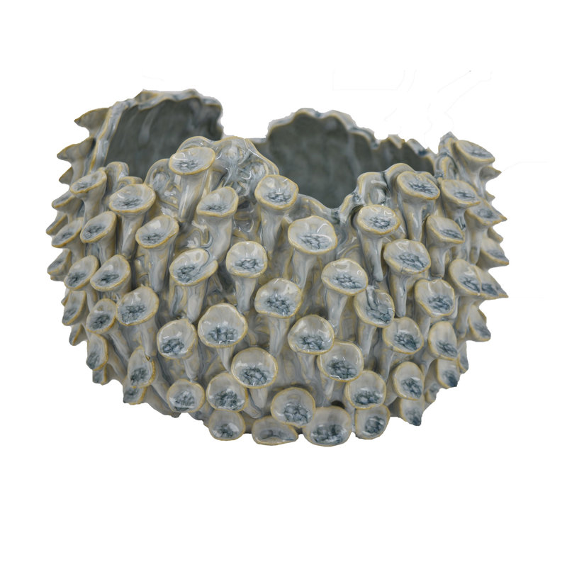 Nina Decorative Bowl, Textured Coral Ceramic, 11 Inch, Blue/Gray