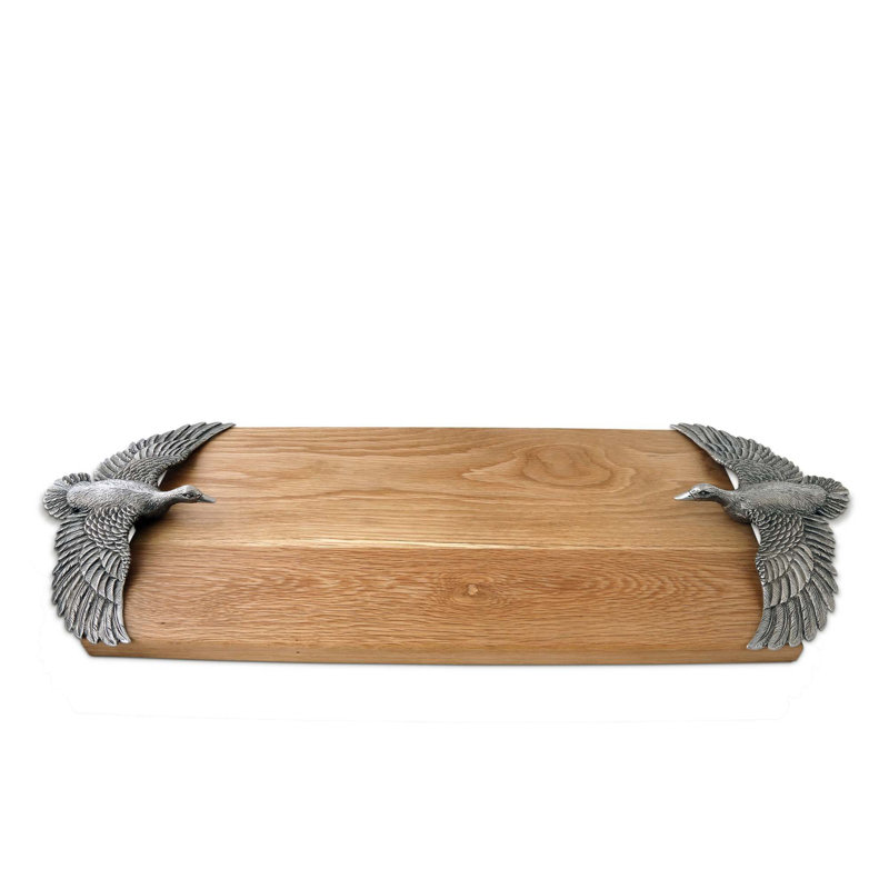 Solid Oak Rectangular Cheese Board with Pewter Handles