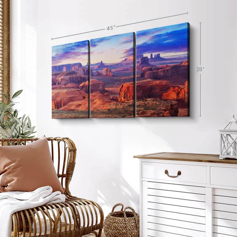 «Hunts Mesa Monument Valley Sunset», reproduction sur toile, H 28 po x l 45 po x P 1,25 po