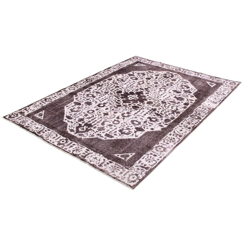 Tapis décoratif en laine de conception unique noué à la main gris foncé 7 pi 8 po x 10 pi 8 po Cathriona