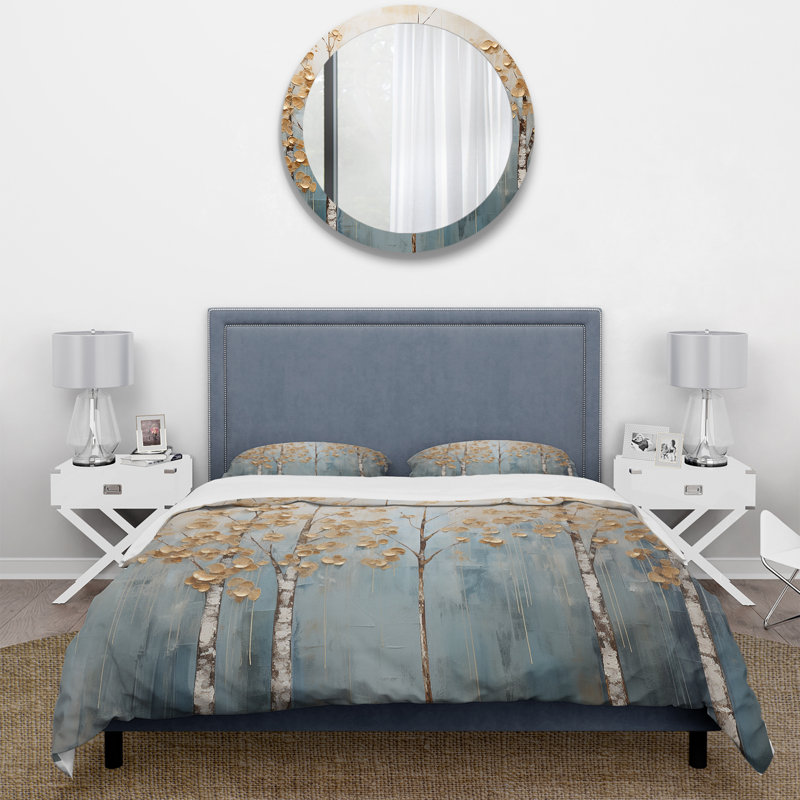 Ensemble de housse de couette Minimalisme Gold and Blue Trees Scenery II - Trees