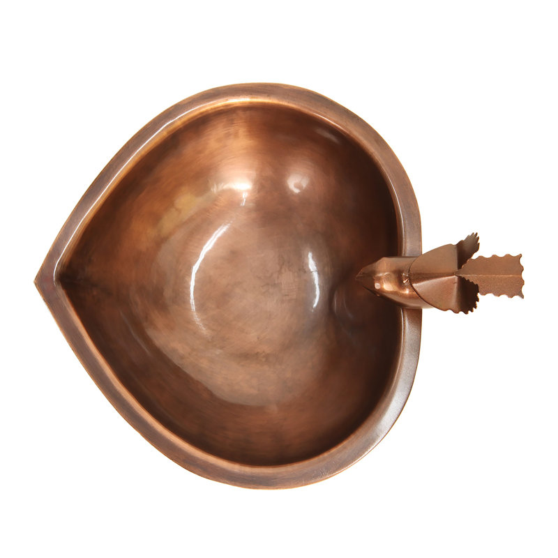 15.7" Copper Heart Shaped Birdbath with Iron Rail Mount