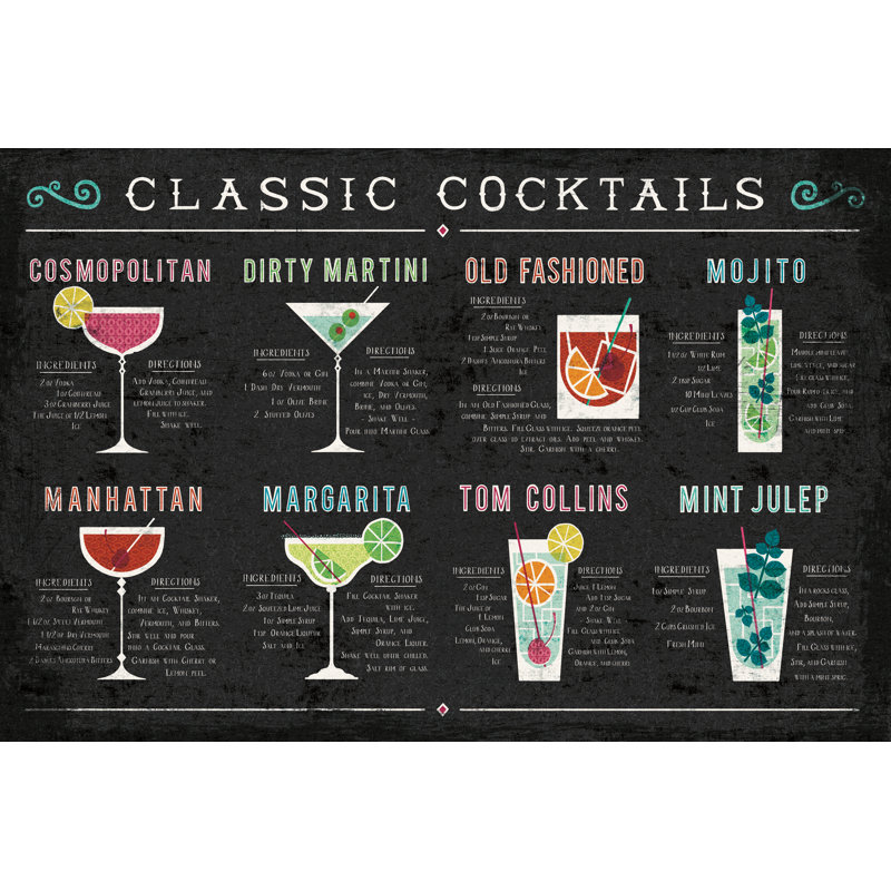 Classic Cocktails by Michael Mullan - Advertisement Print, 81 cm H x 122 cm W, Wrapped Canvas