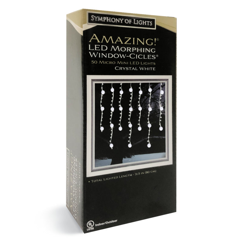The Holiday Aisle® 50 Lt Window-Cicles LED Morphing Light Set With Beads, Pure White, Transparent Wire