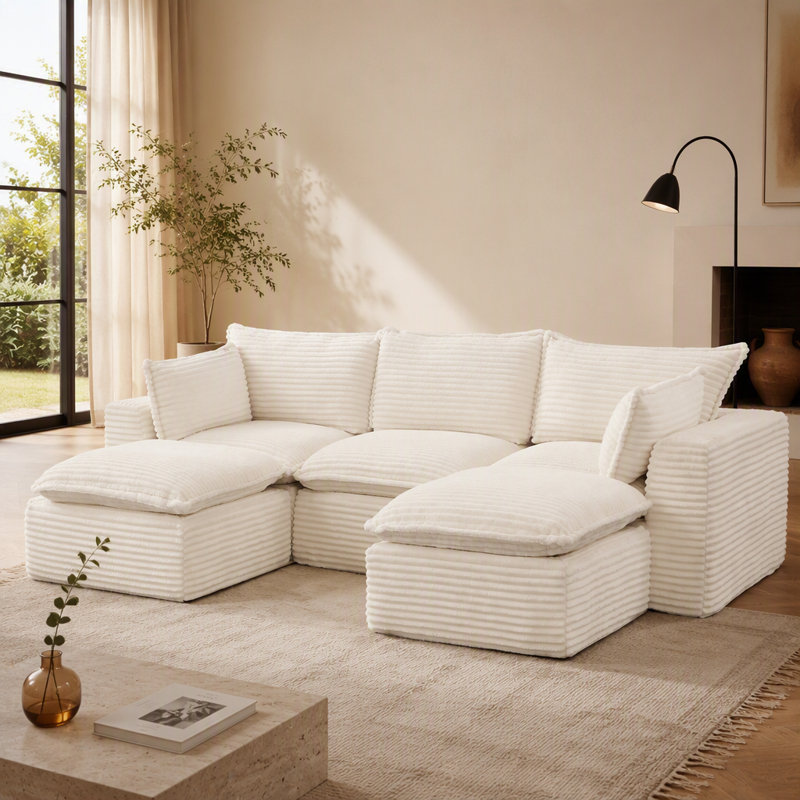 Canapé modulaire de 109,4 po, configurations en forme de U / en L / de canapé-lit / droit, velours côtelé adapté aux animaux de compagnie, aucun assemblage requis, modules légers