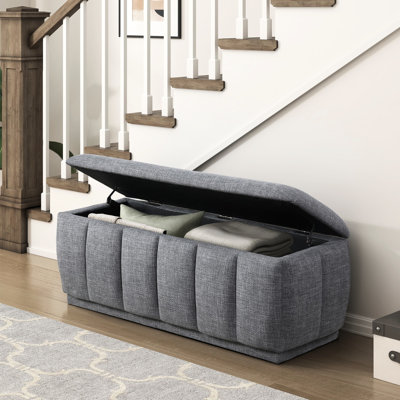Banc de rangement gris d'une capacité de 300 lb avec siège en tissu et contreplaqué 47 po