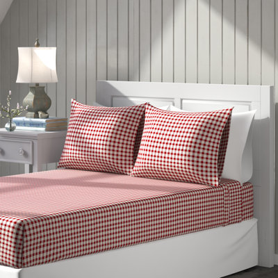 Gingham 250 Thread Count Plaid 100% Cotton Percale Sheet Set