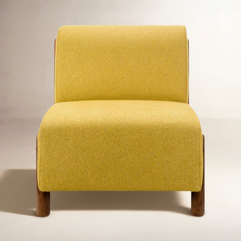 Fethiye Modern Accent Chair, Yellow Velvet, Espresso