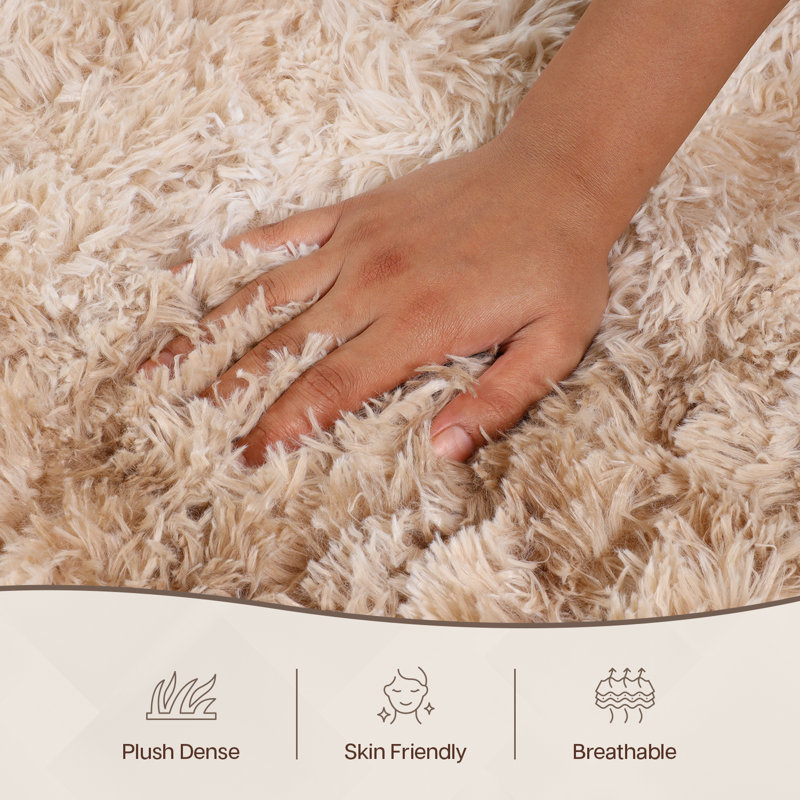 Aspire Homeware Beige Shaggy Area Rug Soft Modern Indoor Carpet, Rectangle 60cm Width X 110cm Length