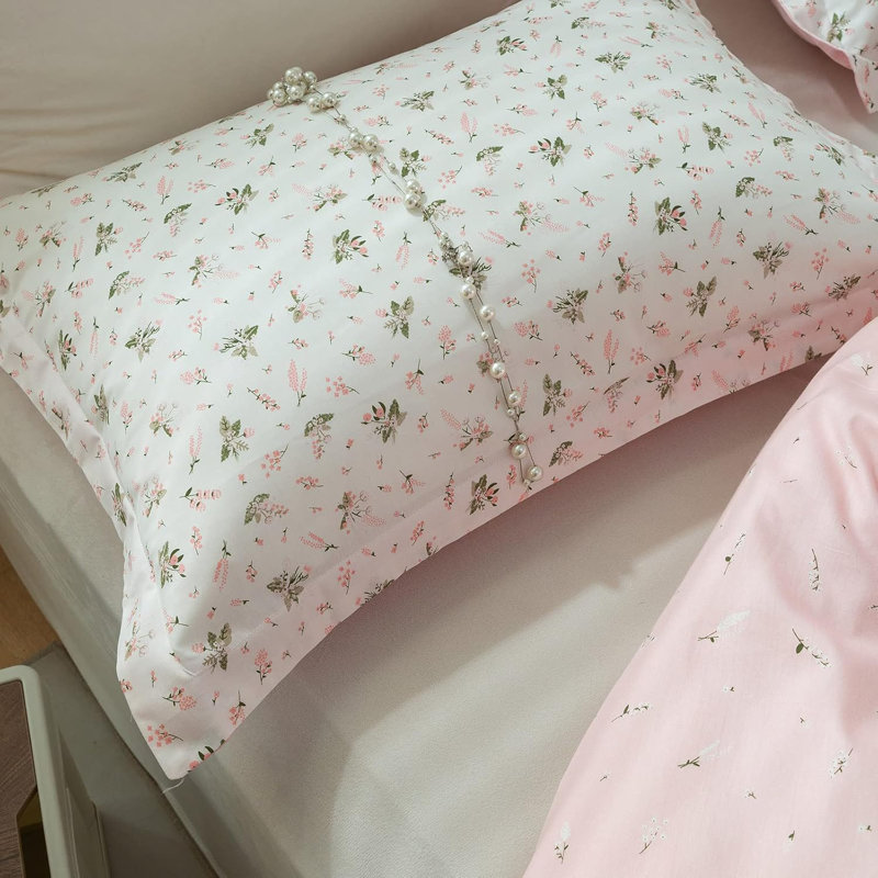 2 taies d'oreiller florales 100% coton 2 pièces