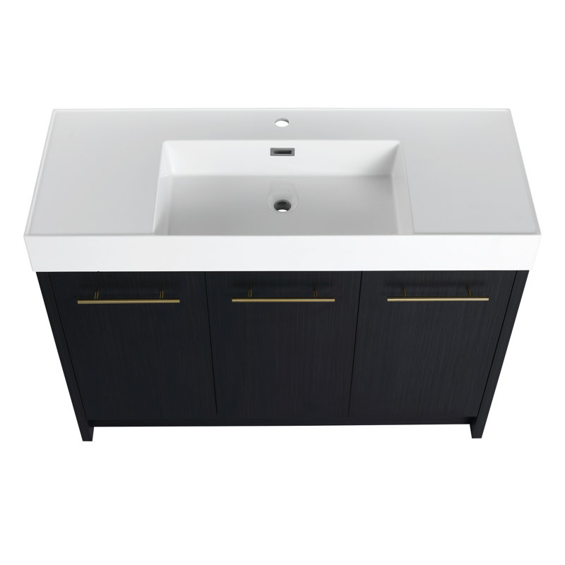 48 Inch Bathroom Vanity With Resin Sink, Quietly Door, Modern Accessory, Black Chestnut Exposure, Plywood Formed Freestanding Soundlessly Object, Demonstration,