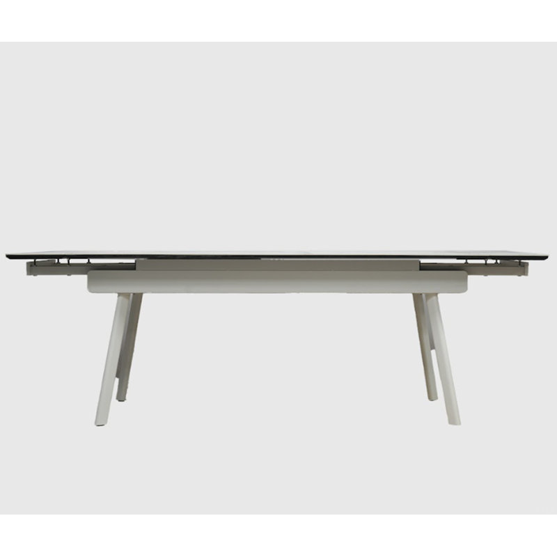 Table de salle à manger extensible en pierre frittée blanche - Pieds en acier inoxydable, minimaliste italien