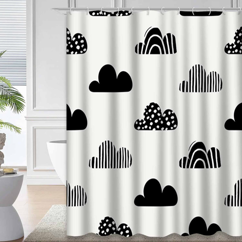 Rideau de douche crème avec 12 crochets Black Cloud Shapes, L 72 po x l 78 po