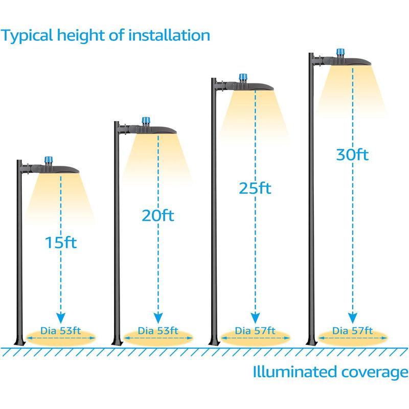 Éclairage commercial sur poteau à DEL commercial, Ip65, lumière du jour 5000k, 100 à 277 V, intensité variable