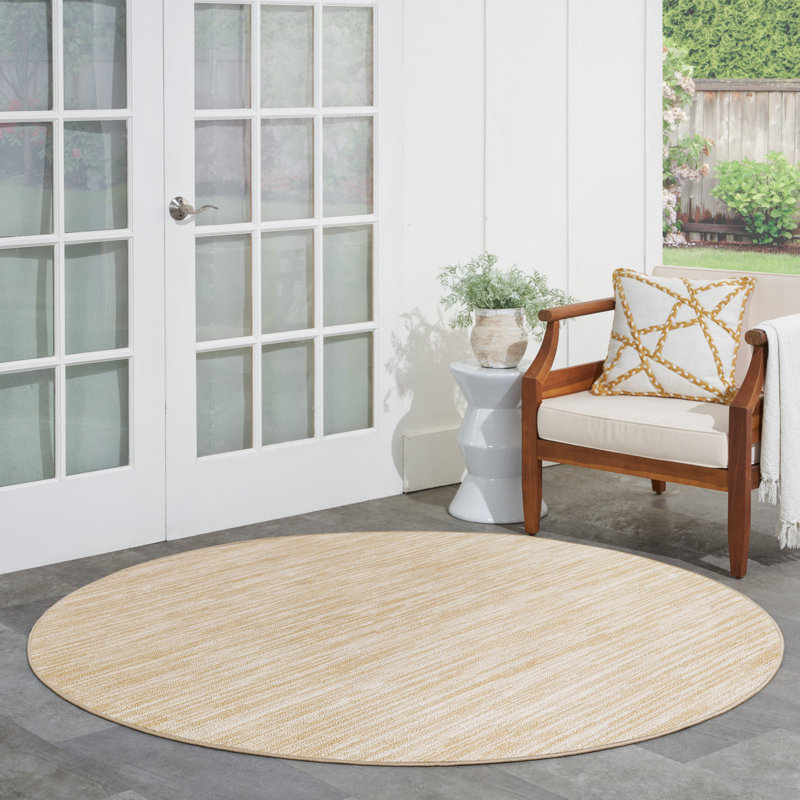 Tapis intérieur / extérieur en polypropylène tissé à la machine Balaton crème / ivoire, Rond 8 pi