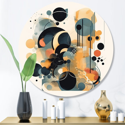 Black And Gold Zen In Brushstrokes II - Abstract Minimalism Round Wall Art on Metal