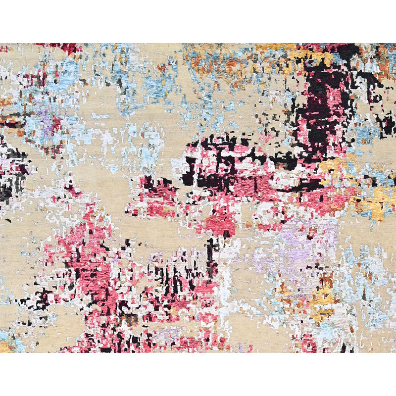 Hand Knotted Area Rug in Silver/Pink/Purple/Blue, Rectangle 10' x 14'