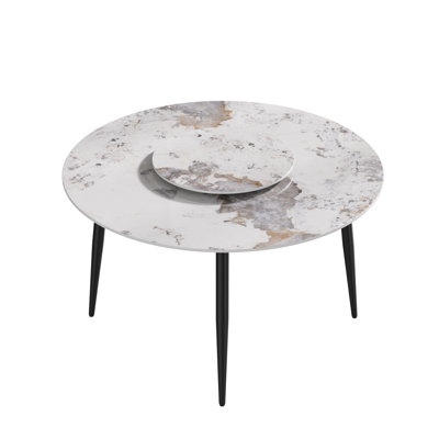 Four-Leg Round Sintered Stone Dining Table With Lazy Susan