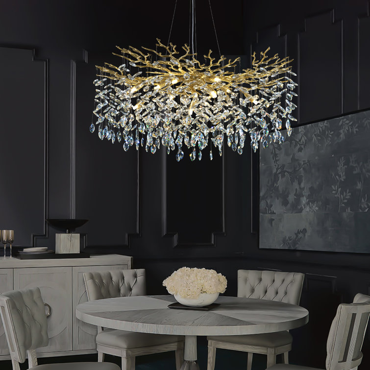 14-Light 39" Dimmable Tree Branches Crystal Linear Chandelier
