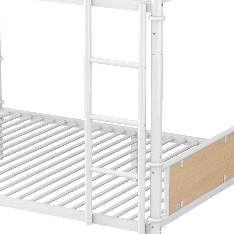 Lit superposé simple au dessus d'un lit simple en métal avec 3 marches, blanc, détachable et convertible, robuste, lit industriel blanc Idéal, chambres de garde-corps, surface lisse, rangement de 8,1 po, poids de 300 lb