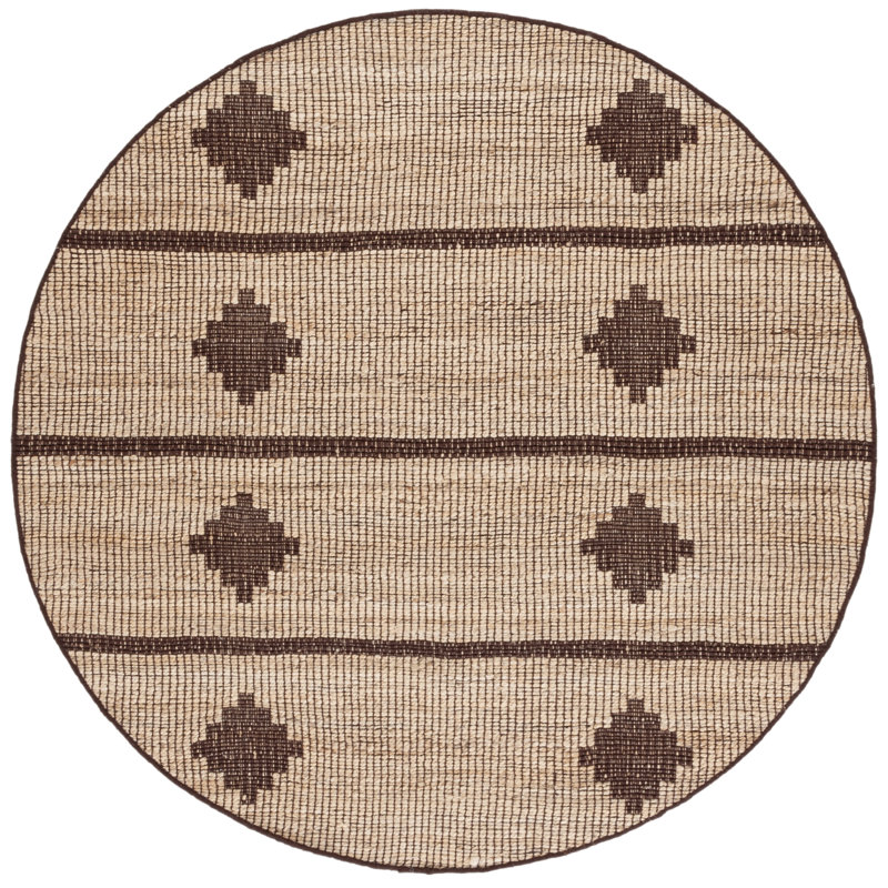 Kobey Natural Fiber Flat Weave Jute Pile Southwestern Rug, Round 6'