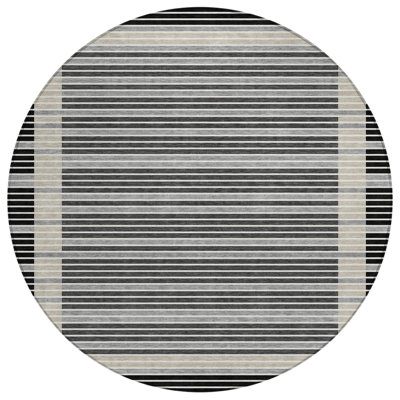 Machine Washable Indoor/Outdoor Christain ACN1399 Black Rug