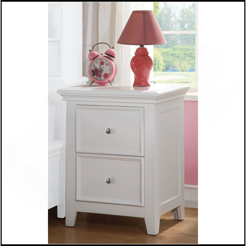 Table de chevet en bois de pin avec 2 tiroirs, blanc
