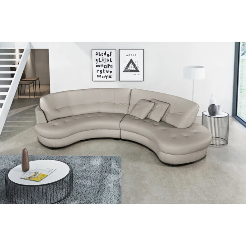 Maura Genuine Leather Curved Corner Sofa , Right Hand Facing, Light Grey
