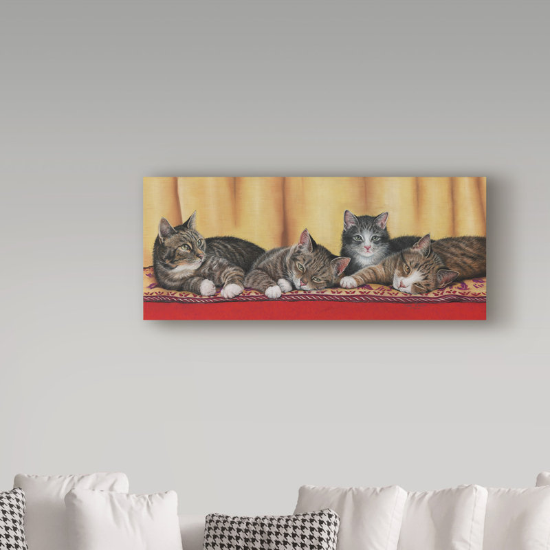 « relax tabbies », reproduction de peinture à l’acrylique sur toile tendue, H 8 po x l 19 po x P 2 po